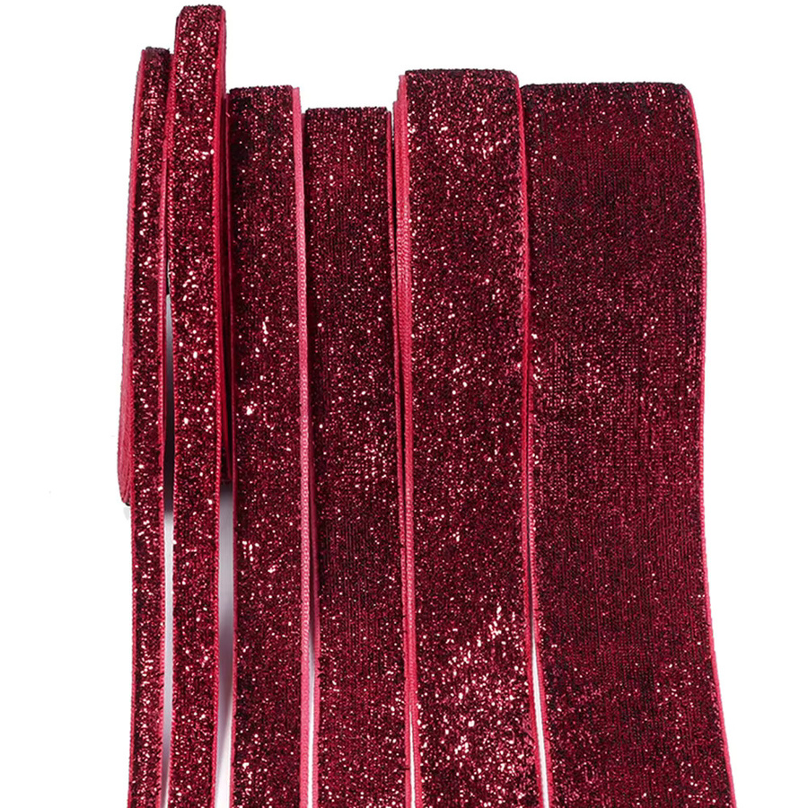 Einseitiges Samtband in Rot mit Glitzer für Blumensträuße und Geschenkverpackungen, Breite: 7 mm bis 38 mm - Bild 5
