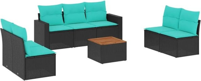 vidaXL 8-teilige Garten-Sofagarnitur aus Poly-Rattan in Schwarz mit Kissen und Stauraum - Bild 1