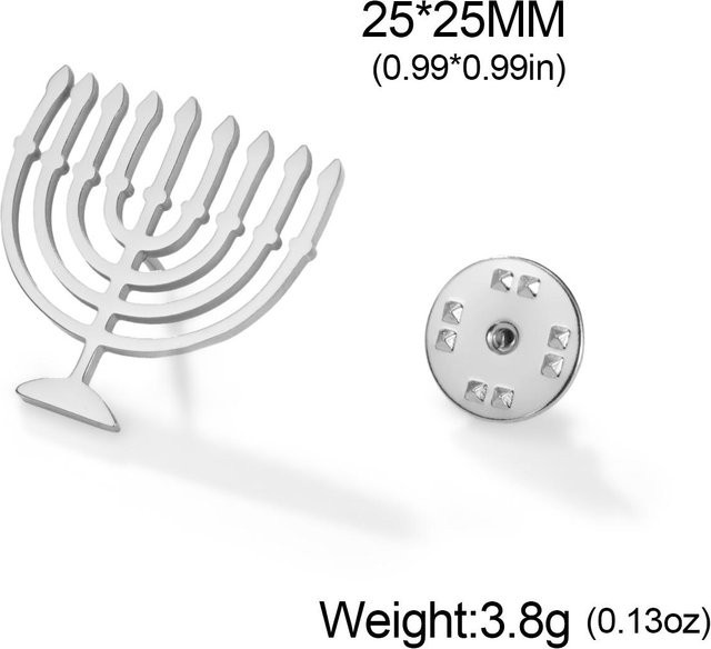 YULIN Brosche Menora Kerzenhalter, Edelstahl, Silber, Unisex - Bild 1