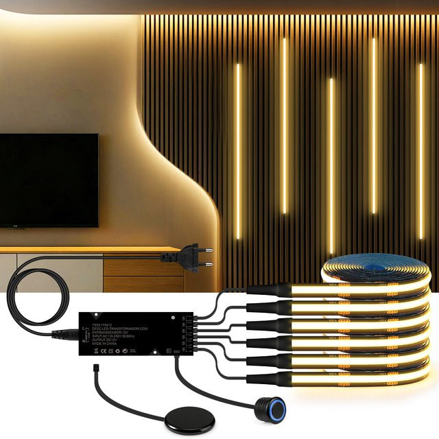 Rybakov COB LED-Streifenleuchte in Schwarz mit Holz-Touch-Dual-Schalter für Schrank, Decke und Wand-Hintergrundbeleuchtung - Bild 1