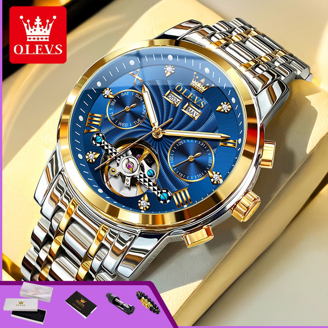 OLEVS Armbanduhr Automatik, Edelstahl, Bicolor, Blau, Herren - Bild 1