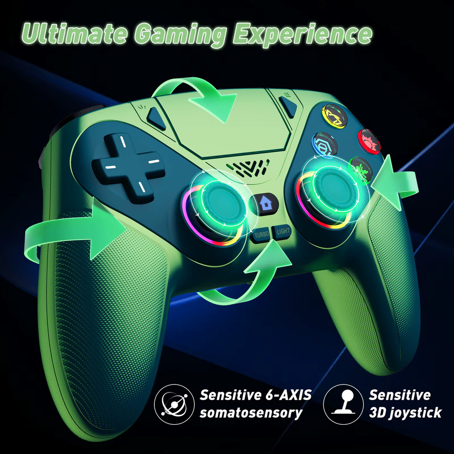 Bonacell Kabelloser Controller für PS5, PlayStation 5 Pro, Slim und PC mit RGB-Hall-Effekt, Dual-Vibration und Turbo-Funktion, Farbe: Rot - Bild 4