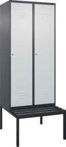 C+P Spind Classic PLUS Garderobenschrank mit Sitzbank, 2 Abteile, Schwarzgrau, B/T/H: 212 x 80 x 81,5 cm - Bild 1