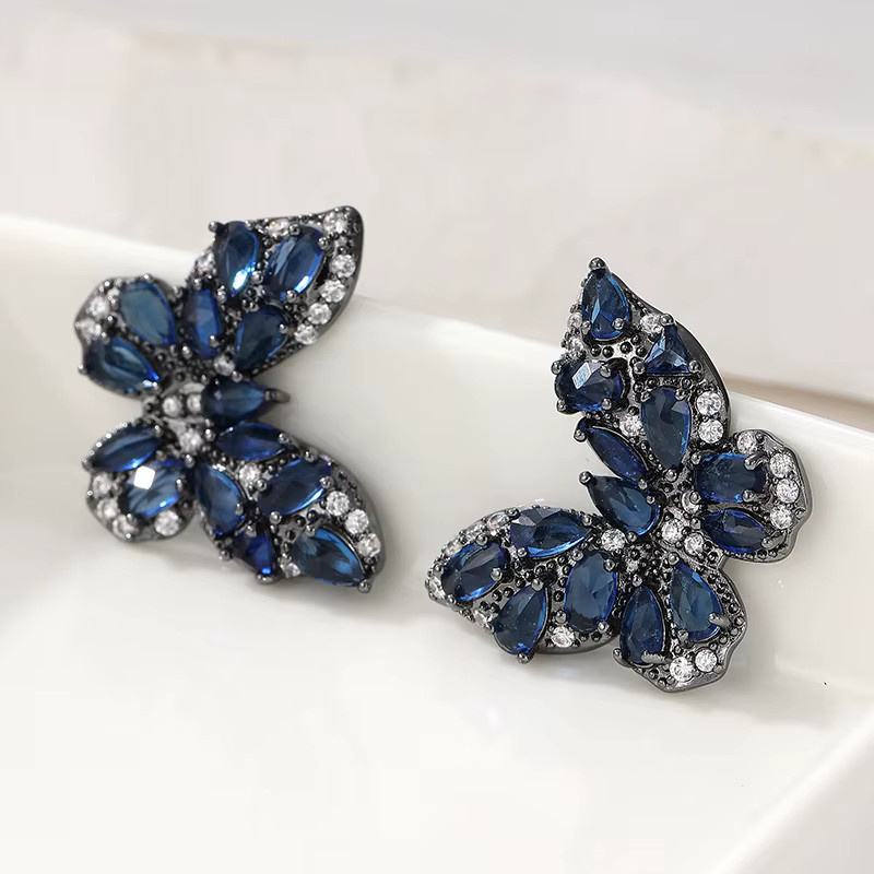 YoYo Ohrstecker, Schmetterlingsform, blaue synthetische Zirkonia, Damen - Bild 2
