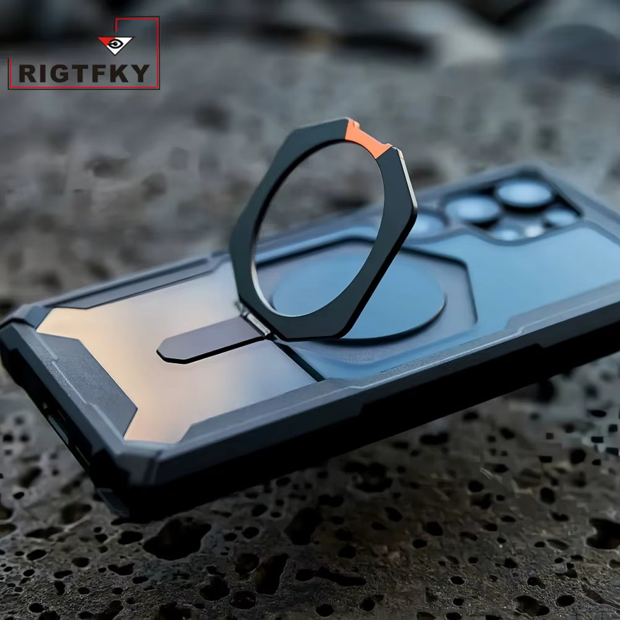 Stoßfeste Panzer-Handyhülle mit Ständer und magnetischer Halterung für Samsung S26 Ultra S25 S24 S23 Plus in Schwarz - Bild 5