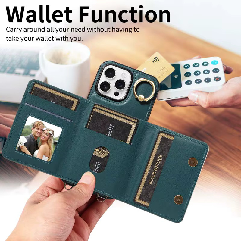 Leder-Handyhülle für Apple iPhone als Crossbody-Geldbörse mit Kartensteckplatz in Grün - Bild 2