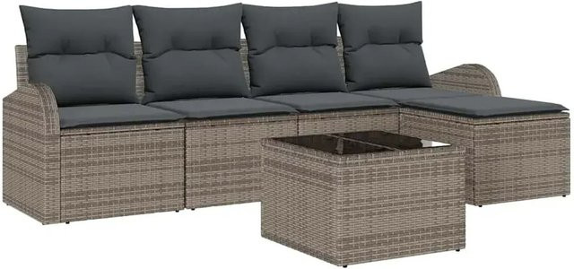 vidaXL Garten-Sofa-Set aus Polyrattan in Grau mit Kissen und L-Form für Garten und Terrasse - Bild 1