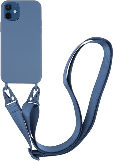 Vivanco Handyhülle Necklace Cover aus Silikon mit Handykette und Karabinerhaken für iPhone 12 und iPhone 12 Pro, Blau - Bild 1