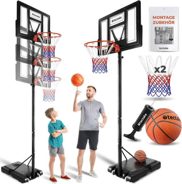 tectake Basketballkorb Dirk Outdoor Freistehend mit Rückwand und Rollen, Schwarz, H x B x T: 364 x 150 x 111 cm - Bild 1