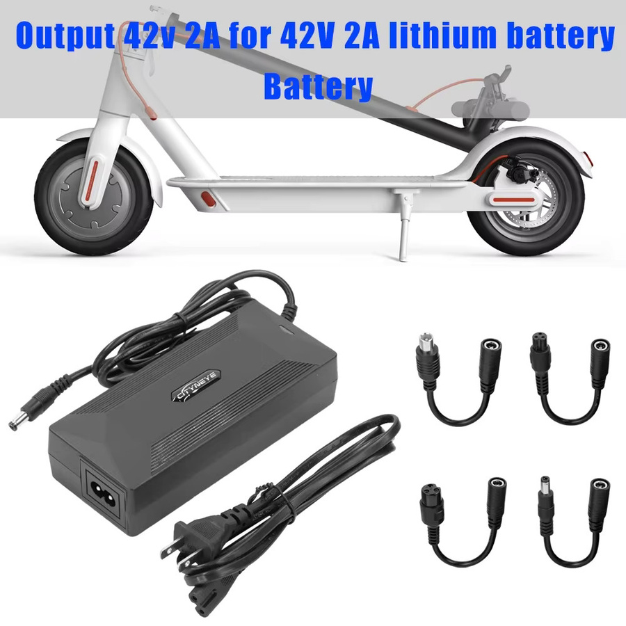 Universelles 42V 2A Ladegerät mit 4 Steckern für Xiaomi M365 1S Pro Pro2 Elektroroller in Schwarz - Bild 3