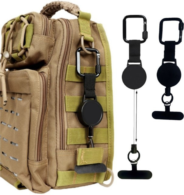 Anti-Diebstahl Handy Lanyard mit einziehbarer Stahllinie und universellem Karabiner in Schwarz - Bild 1