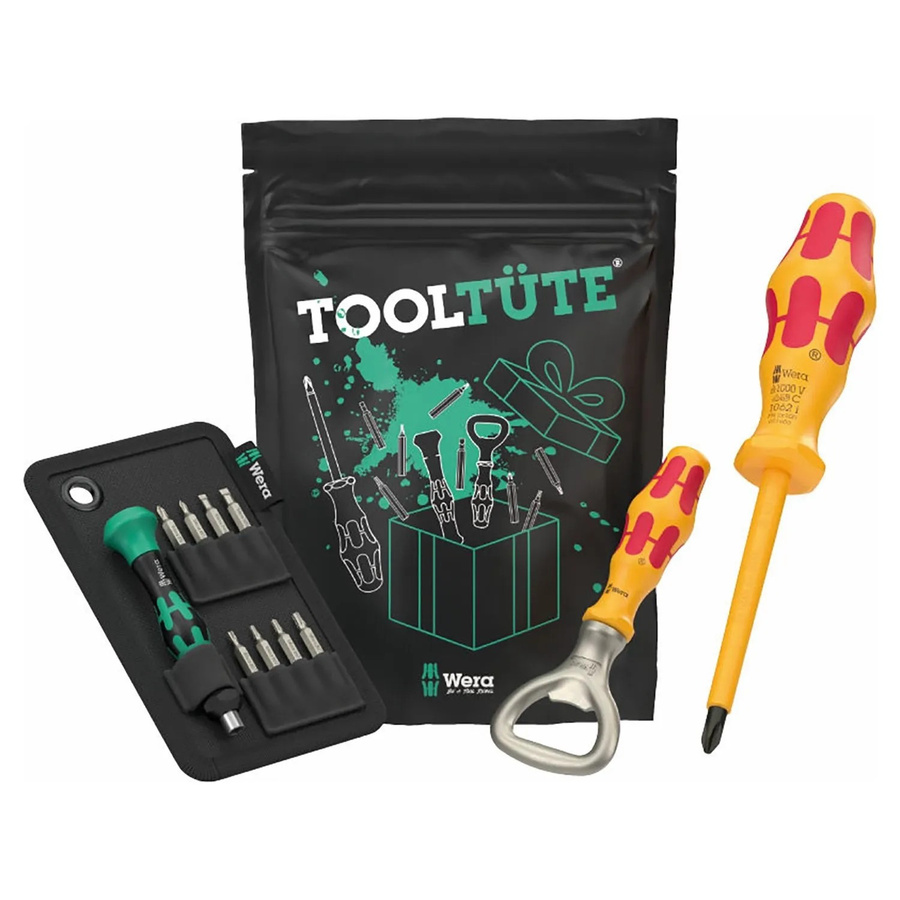Wera Tooltüte 4.0 Werkzeugsortiment mit 12-teiligem Schraubendreher-Bit Set in Schwarz, Grün und Multicolour - Bild 2