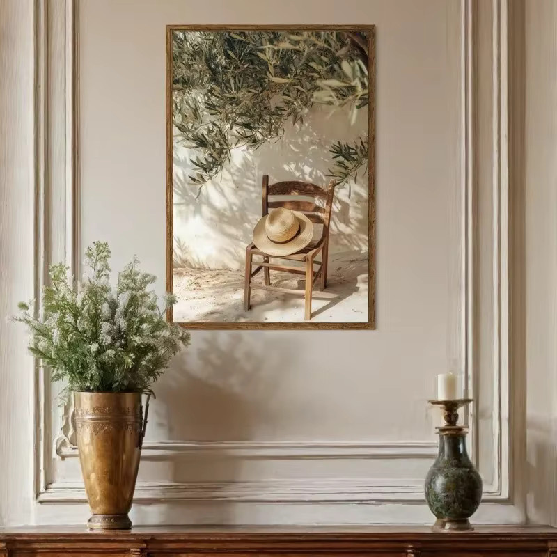 Minimalistisches Leinwandgemälde mit botanischem Olivenbaum im Potdemiel-Stil als mediterranes Stillleben für deine Wanddekoration - Bild 2