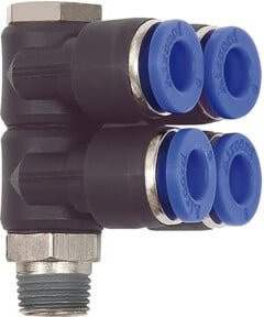 Riegler L-Mehrfachverteiler Blaue Serie, 4-fach, drehbar, R 1/4, Durchmesser 8mm, Blau - Bild 1