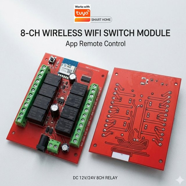 Scimagic-RC 8-Kanal WLAN-Relaismodul für Tuya Smart Home Automation, DC 12V 24V, Rot - Bild 1