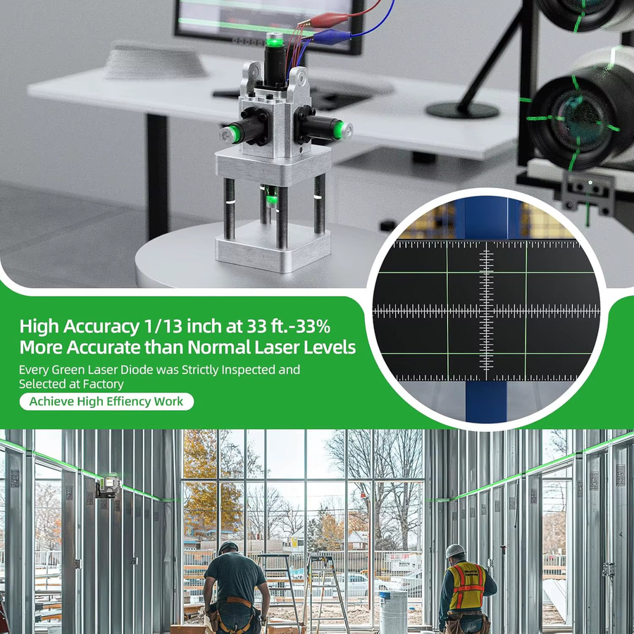 Huepar ZK04CG Set 4D Hochpräzisions-Lasernivelliergerät mit grünem Kreuzlinienlaser, Stativ und Empfänger, Genauigkeit ±2mm/10m - Bild 2