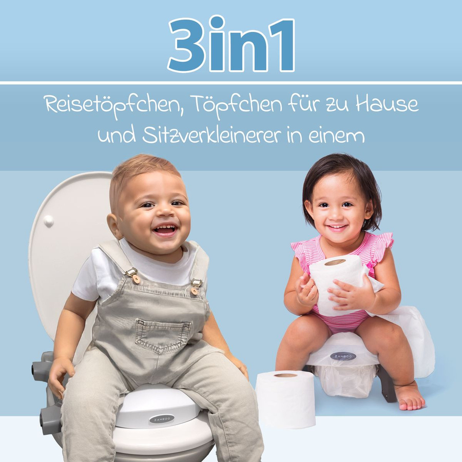 Zamboo Reisetöpfchen faltbarer Toilettensitz mit Aufbewahrungstasche Weiß Grau - Bild 2