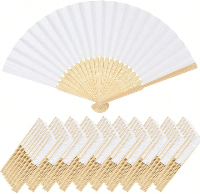 3er Set Faltbare Handfächer aus Bambus und Papier in Weiß für Hochzeiten und Feierlichkeiten - Bild 1