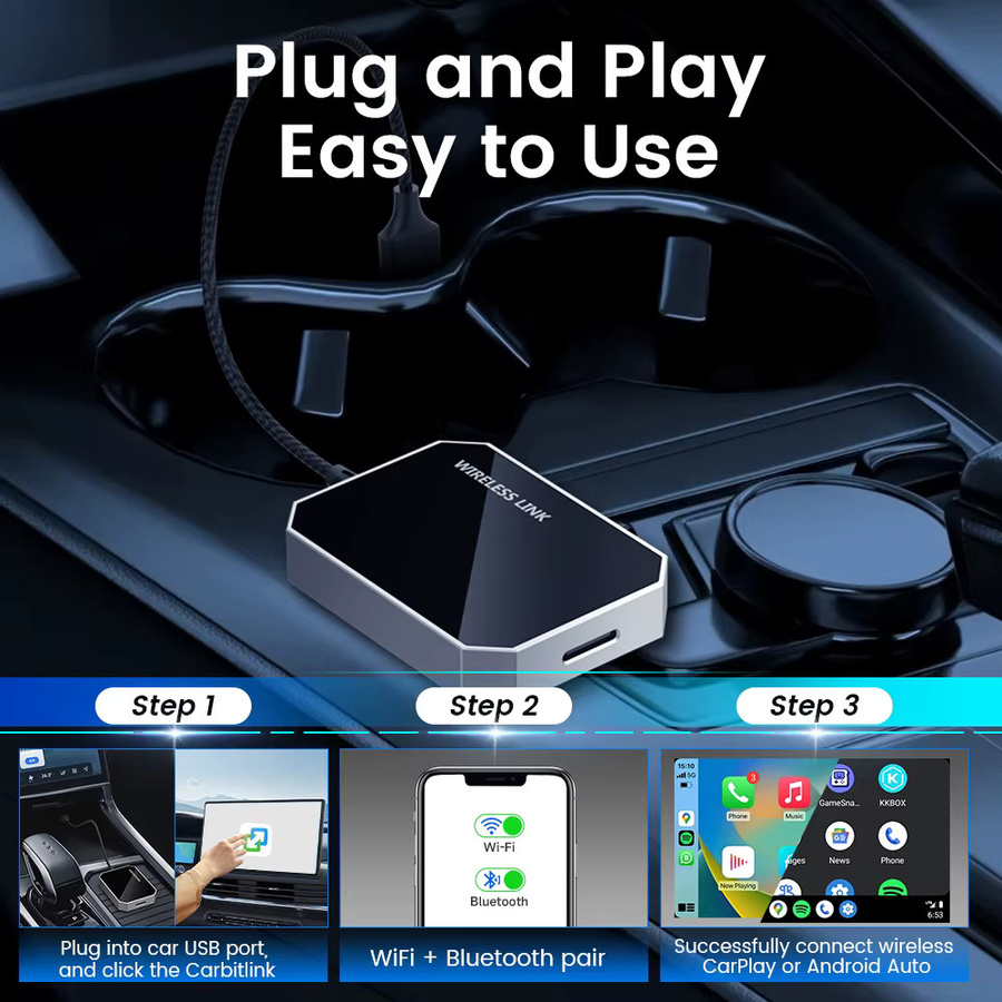 HEYINCAR Carbitlink 2-in-1 Smart Car AI Box Adapter für kabelloses Android Auto und kabelloses CarPlay in Schwarz - Bild 5