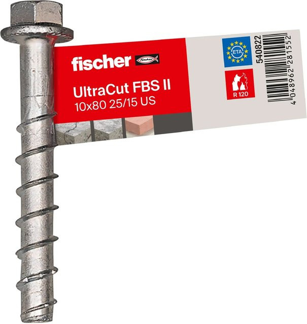 Fischer Betonschraube UltraCut FBS II 25/15 US E Sechskant mit U-Scheibe, Farbe: Silber, Durchmesser: 10 mm, Länge: 80 mm - Bild 1