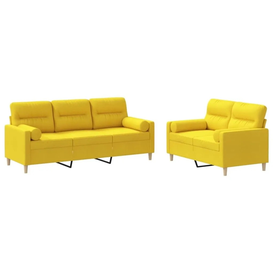 vidaXL 2-teilige Sofagarnitur mit Kissen in Hellgelb aus Stoff für das Wohnzimmer - Bild 2