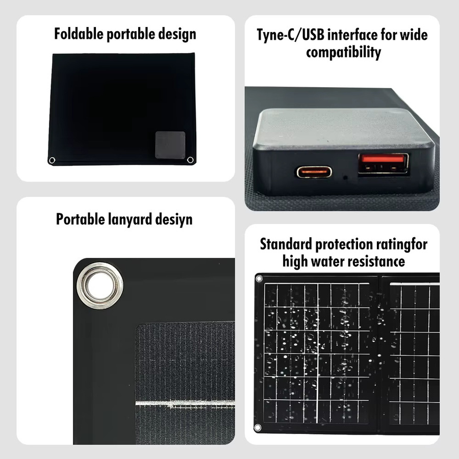 SOECOPO 40 W faltbares Camping-Solarpanel in Schwarz mit Dual-Schnittstelle USB und Typ C für Outdoor-Aktivitäten - Bild 4
