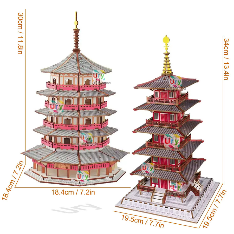 3D Holzpuzzle Chinesische Antike Pagoden-Architektur, DIY-Bausatz, Holz - Bild 2