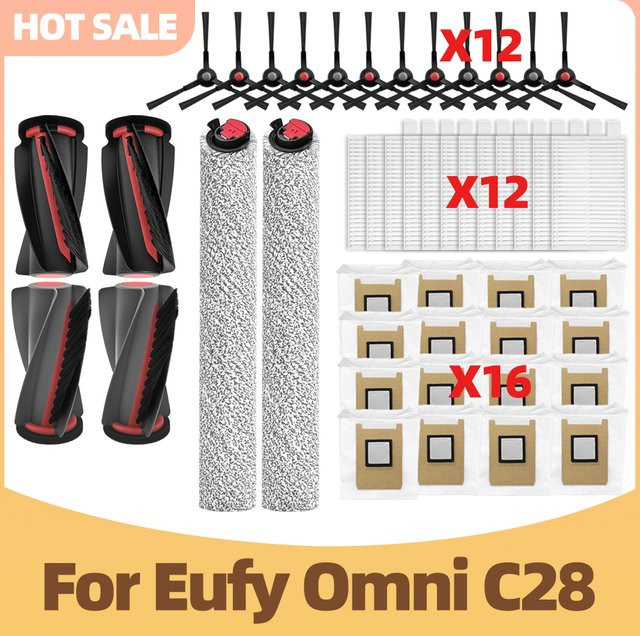 OSSIEAO Ersatzteil-Set für Eufy Omni C28 und Eufy Omni X12 Pro in Schwarz bestehend aus Hauptbürste, Seitenbürsten und Staubbeuteln - Bild 1
