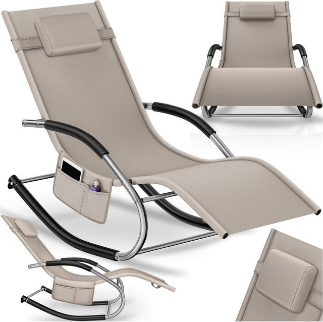 tectake Gartenliege Taya Ergonomisch mit Komfort-Schwingbewegung und Textilene-Gewebe in Beige, B/T/H: 146 x 62 x 92 cm - Bild 1