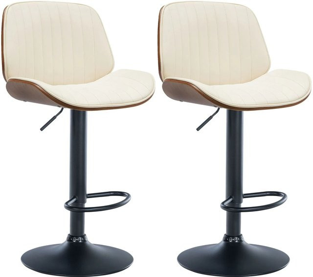 DELUKE 2er Set Barhocker TAKAR aus Kunstleder in Walnuss/Creme, höhenverstellbare Barstühle mit Lehne und 360 Grad Drehbarkeit, B/T/H: 49,5 x 50 x 90 cm - Bild 1