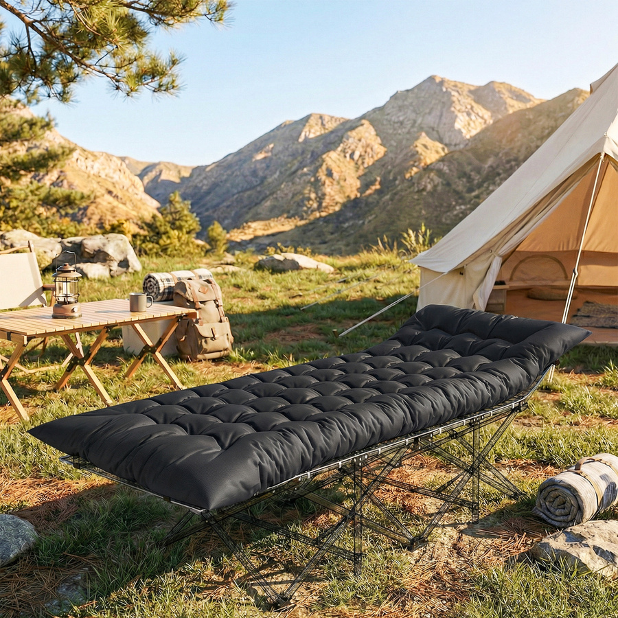Outsunny Faltbare Campingmatte Schwarz mit 8 cm Dicke für Campingbett und Zelt - Bild 2