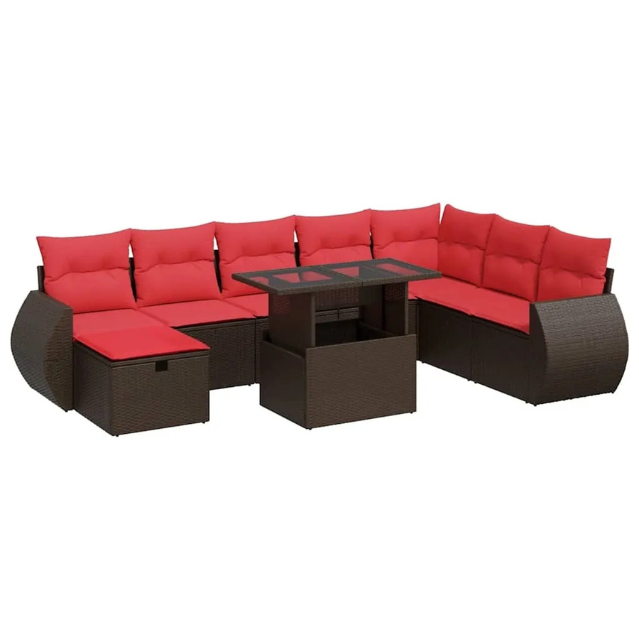 vidaXL 9-teilige Garten-Sofagarnitur aus Poly-Rattan mit Kissen in Schwarz und Braun - Bild 2