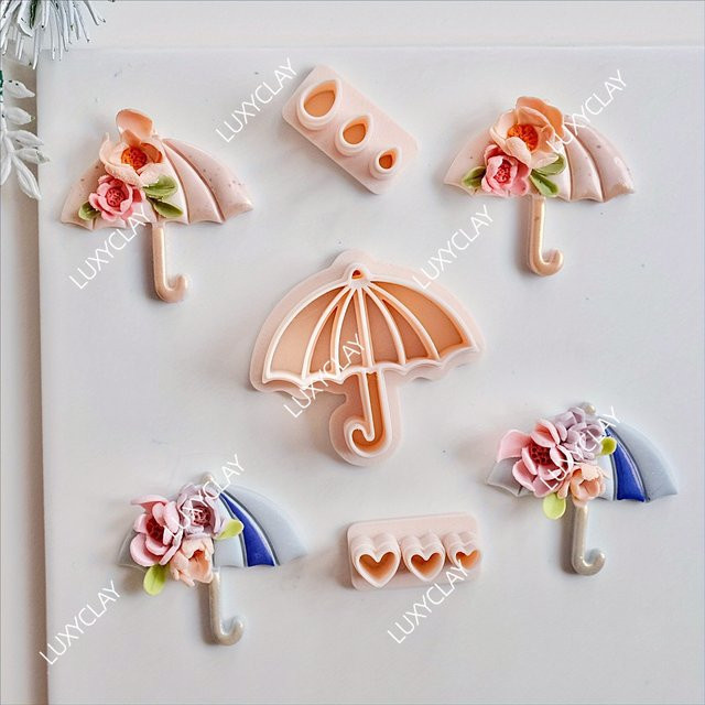 3er-Set Regenschirmförmige Ausstechformen für Polymer-Ton in Pink zur Herstellung von Ohrringen und Schmuck - Bild 1