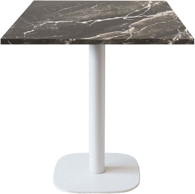 RestooTab Tisch Round quadratisch mit Stein-Dekor, B/T/H: 70 x 70 x 75 cm, Platte schwarz und Gestell weiß - Bild 1