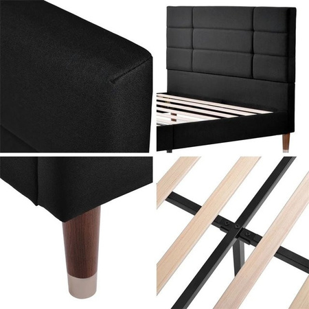 KOMHTOM Gepolstertes Doppelbett mit Lattenrost aus Leinen in Schwarz, B/T/H: 140 x 200 x 101 cm