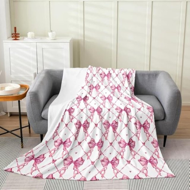 Weiche Fleece Decke mit Rosa Schleifen Print in Pink, Flauschige Flanell Plüsch Decke für Mädchen, B/B/H: 200 x 150 cm - Bild 1