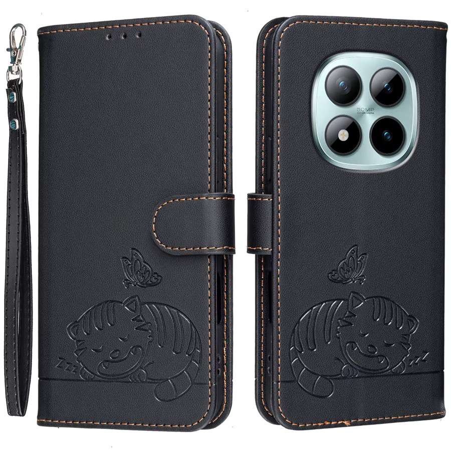 Xiaomi Redmi Note Serie Magnetisches Leder-Flip-Case mit RFID-Schutz im Lovey Cat Design in Rot und Schwarz - Bild 1