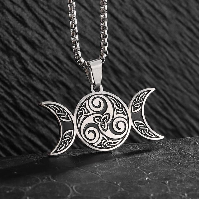 YIRAN Jewelry Halskette Doppelmond Anhänger, Edelstahl, Silber, Unisex - Bild 1