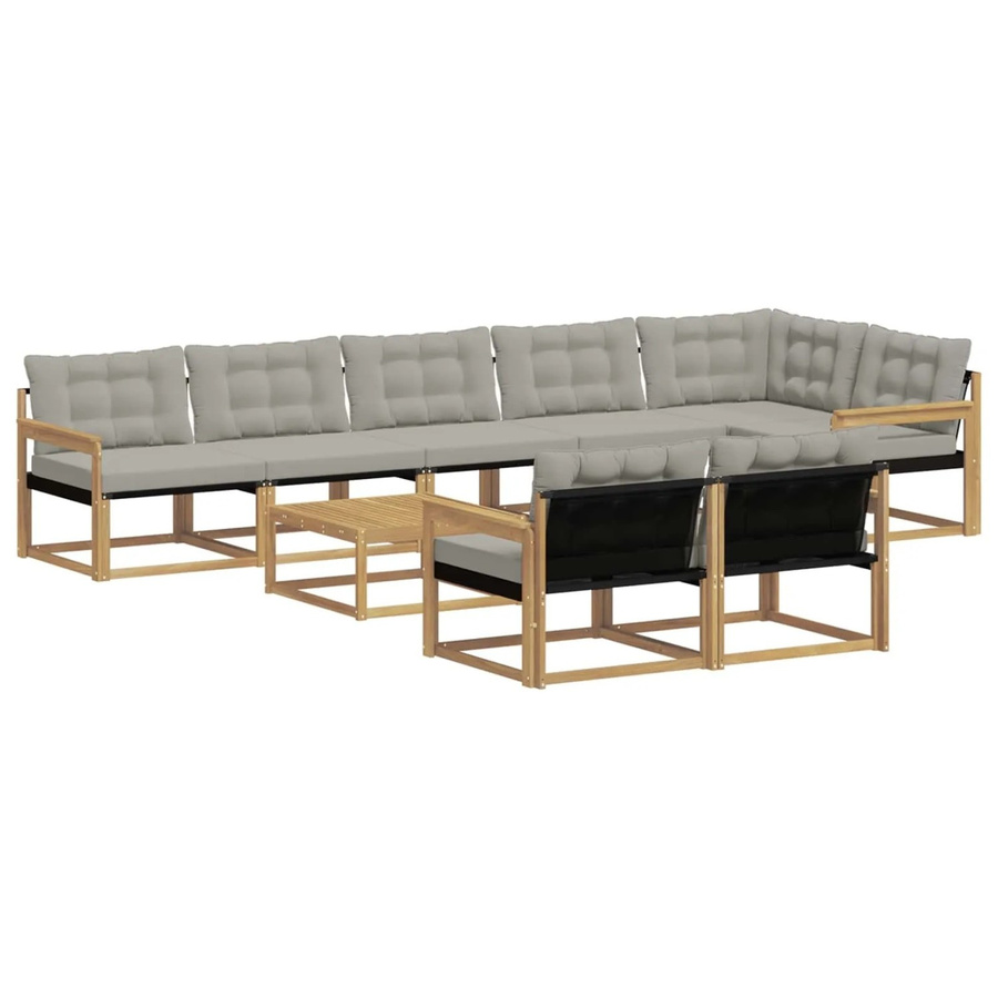 vidaXL Outdoor-Sofagarnitur aus Akazienholz mit Textilene und Kissen, 9-teiliges L-Shape Set, Weiß-hellgrau, B/T/H: 79 x 79 x 37 cm - Bild 2