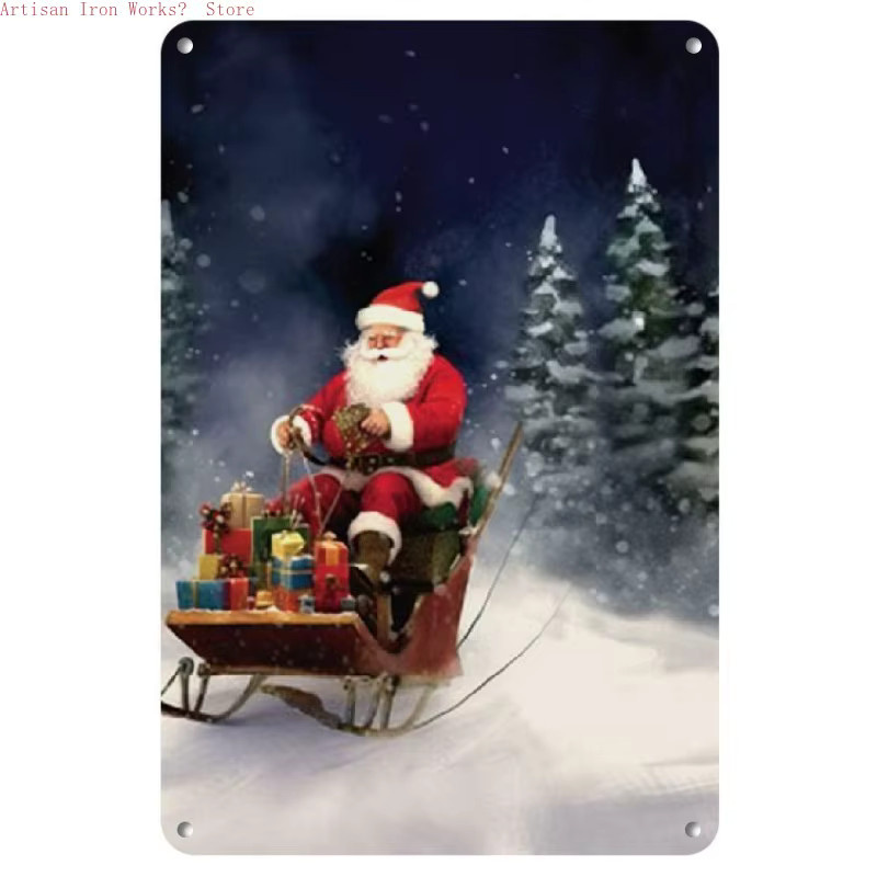 6er-Set Vintage Weihnachtsmann Metallblechschilder von Potdemiel, rustikale Retro Wandkunst aus Eisen mit Weihnachtszitaten, mehrfarbig, rechteckig - Bild 2