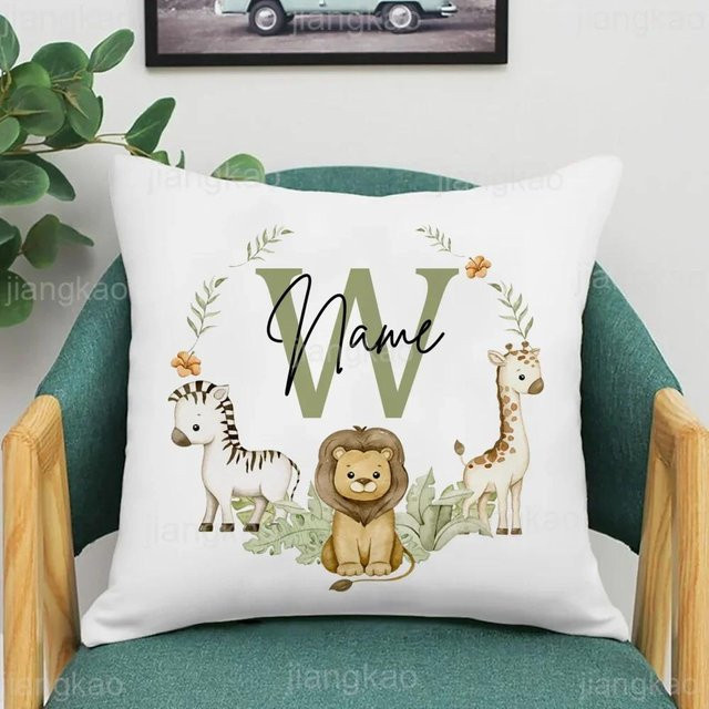 Personalisierter Kissenbezug mit Tier-Motiv und Namen von JMG Clothing, Farbe Weiß, B/H: 50 x 50 cm - Bild 1