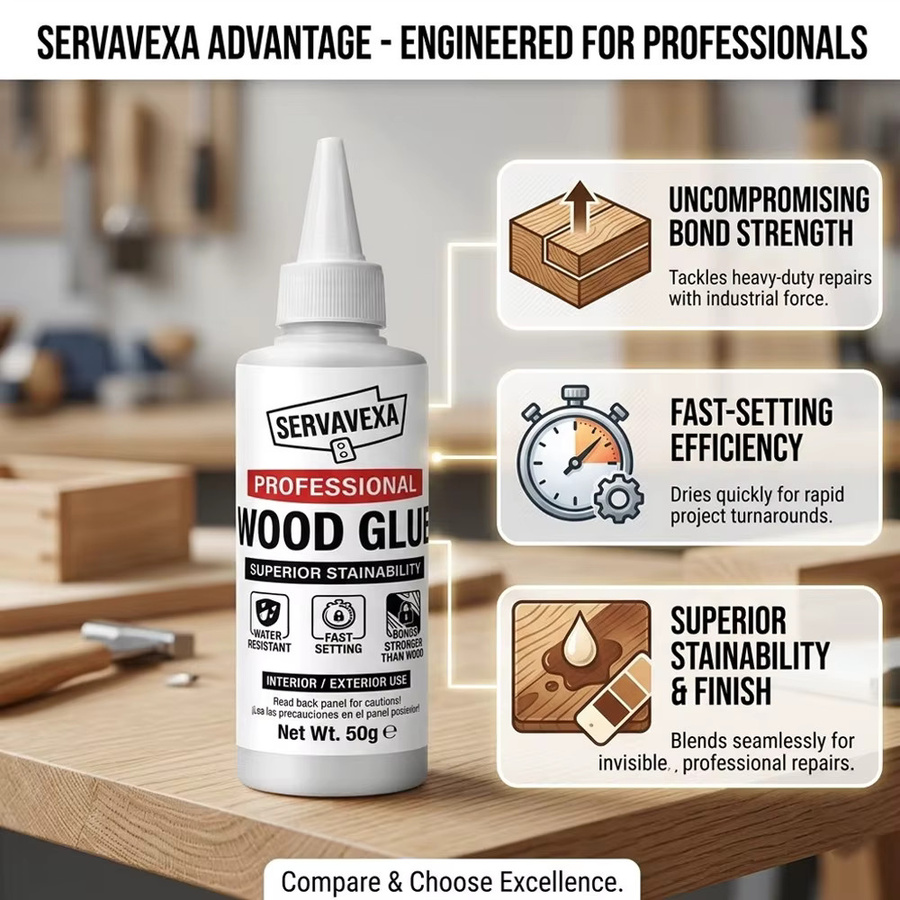 SERVAVEXA Holzleim für Innen- und Außenholzarbeiten, schnelltrocknender Klebstoff, 50 g - Bild 2