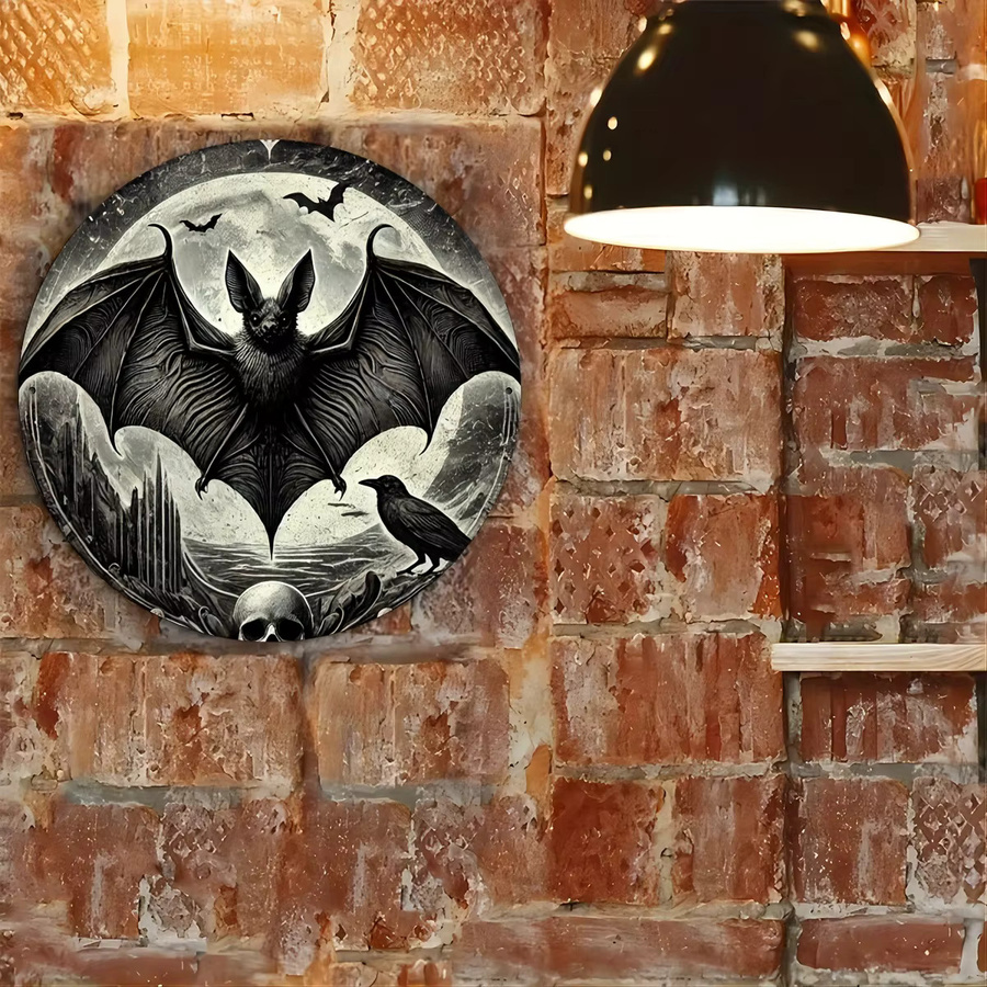 Vintage Fledermaus Aluminiumschild Potdemiel in Schwarz als wetterbeständige Wanddekoration für Halloween, Garage oder Restaurant, Durchmesser: 20 cm - Bild 4