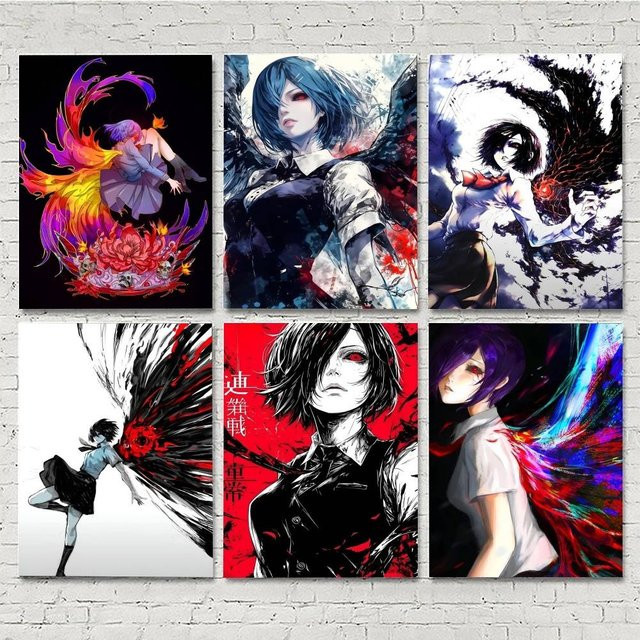 Anime Manga Poster Touka Kirishima Tokyo Ghoul Vintage Wandkunst aus Papier, B/H: 15 x 15 cm - Bild 1