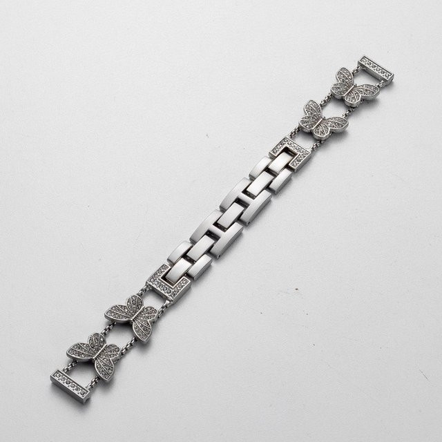 Global Finds Uhrenarmband Schmetterling, Edelstahl, Silber, Kristall, 14mm - Bild 1