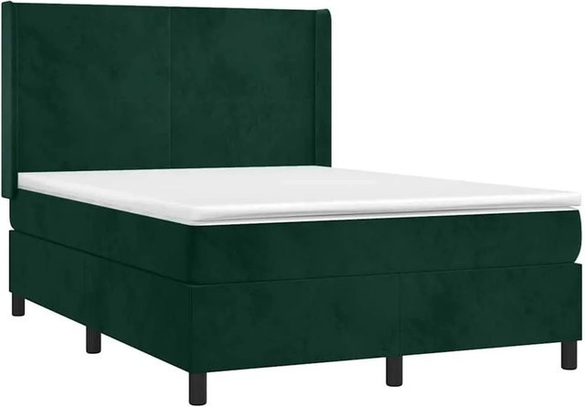 vidaXL Boxspringbett mit Matratze in Dunkelgrün aus Samt, Hybrid-Design mit Taschenfederkern, B/T: 140 x 200 cm - Bild 1