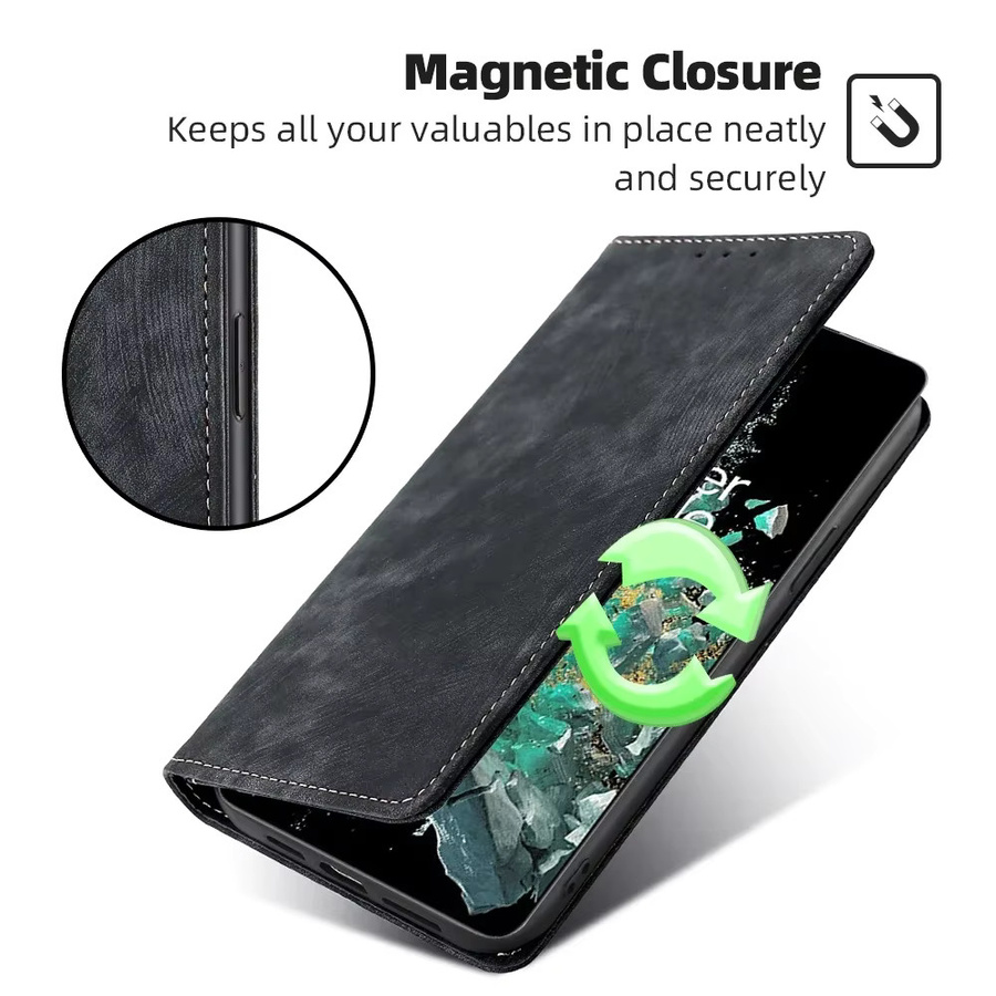 Magnetische Lederhülle für OnePlus 12 5G als Flip Cover Brieftasche mit Kartenfächern und RFID-Schutz in Schwarz oder Braun - Bild 3
