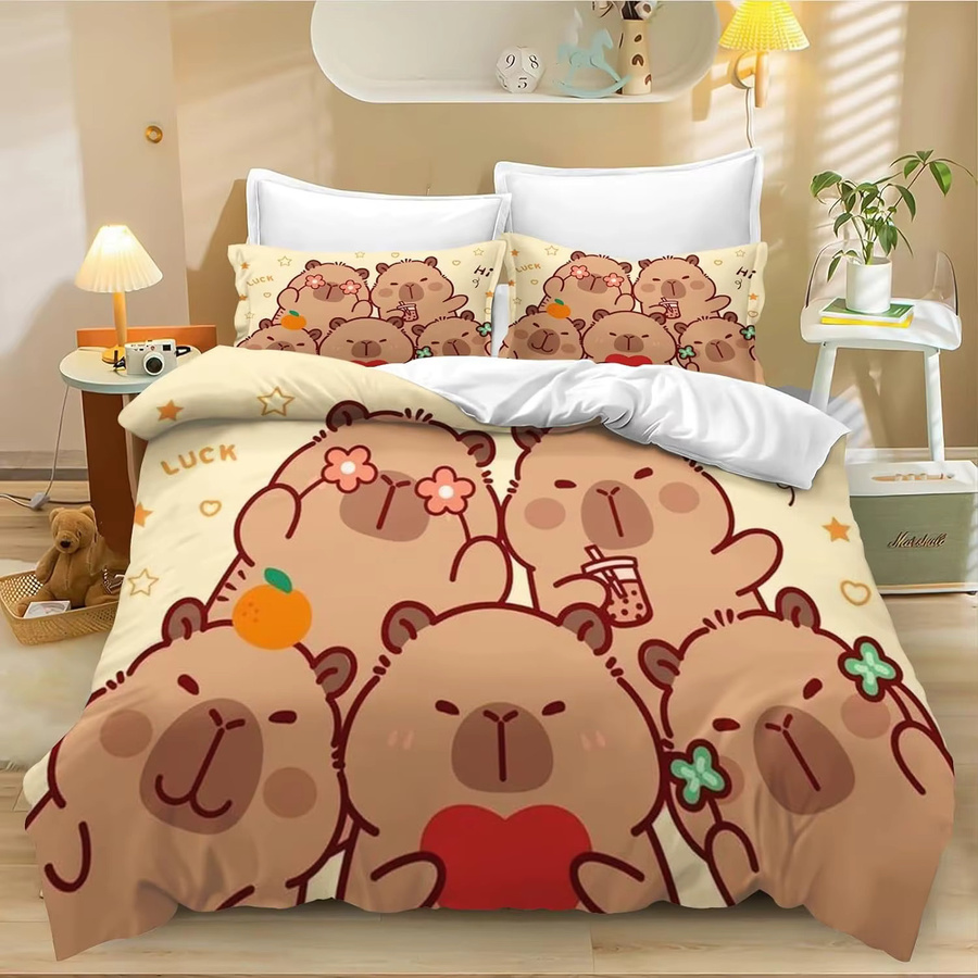 4-teiliges Cartoon-Capybara Bettwäsche-Set von BEAST KINGDOM mit Bettbezug und Kissenbezügen in Mehrfarbig für Erwachsene und Kinder - Bild 1