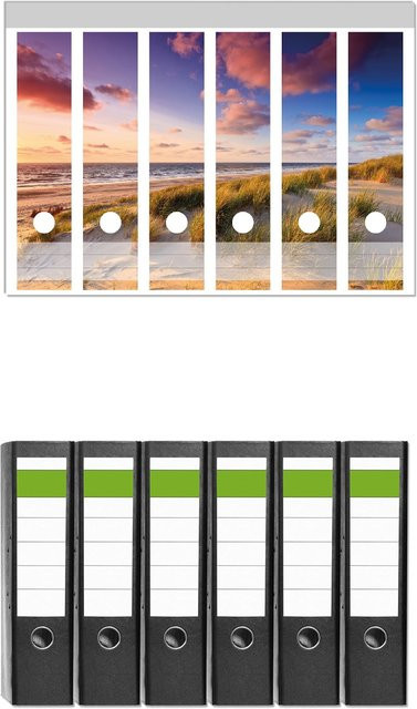 Wallario Ordnerrücken Sticker 12 Stück Abendspaziergang am Strand Sonnenuntergang über dem Meer Multicolor - Bild 1