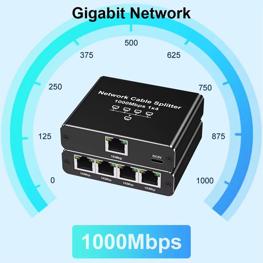 MZX Gigabit Netzwerk Hub 1 in 4 Ethernet Splitter RJ45 LAN Adapter 1000 Mbit/s Schwarz - Bild 3